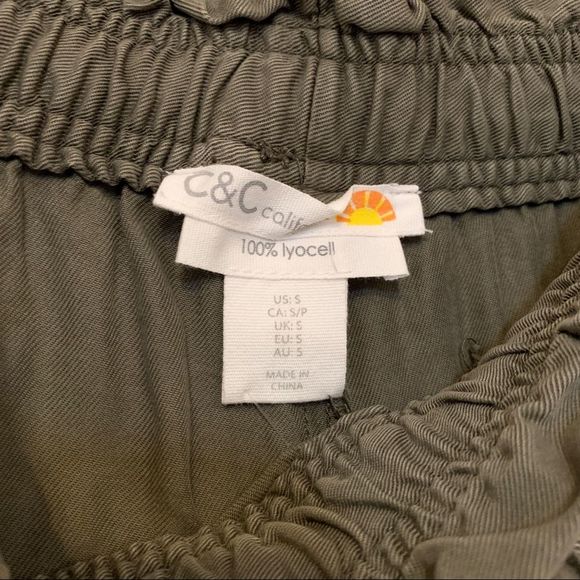C&C California Loose Leg Size S Green Pants Elastic Waist Wide Frayed Hem Small - Picture 5 of 10